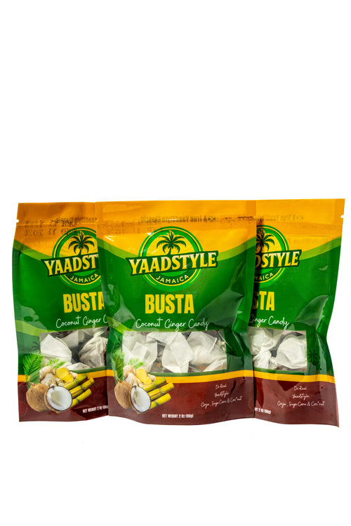 Jamaican YaadStyle Busta Coconut Ginger Candy | Authentic Jamaican Chewy Candy – 3 Pack (2 oz Each) | Coconut & Ginger Sweet