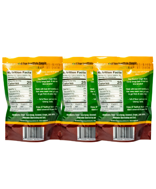 Jamaican YaadStyle Busta Coconut Ginger Candy | Authentic Jamaican Chewy Candy – 3 Pack (2 oz Each) | Coconut & Ginger Sweet