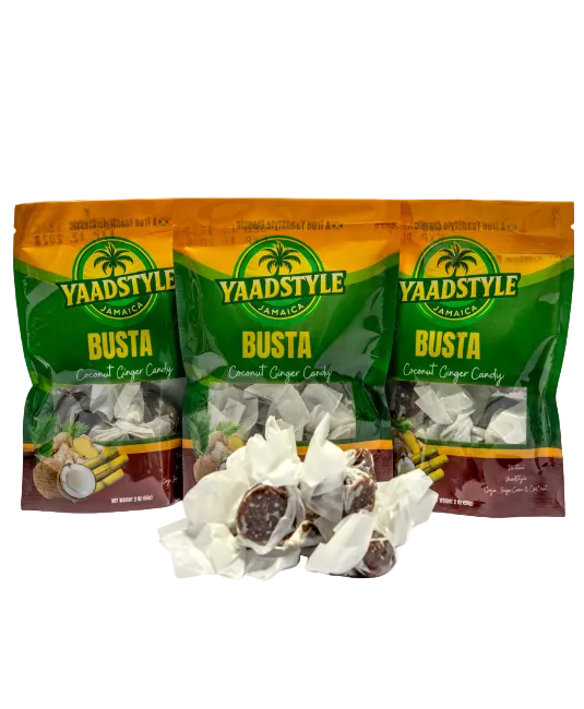 Jamaican YaadStyle Busta Coconut Ginger Candy | Authentic Jamaican Chewy Candy – 3 Pack (2 oz Each) | Coconut & Ginger Sweet