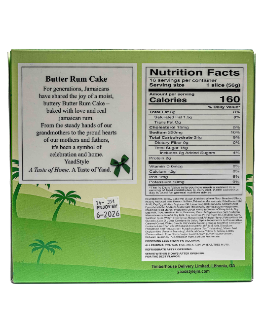 YaadStyle Butter Rum Cake | True Jamaican Tradition | Moist Jamaican Rum Cake | 20 oz (566.9 g) | Rich Butter & Rum Flavor